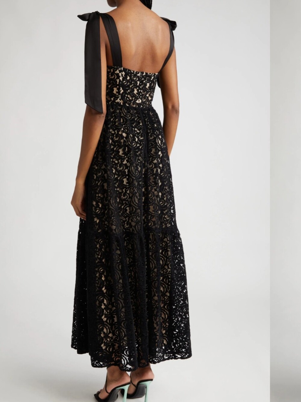 Farm Rio Satin-Trimmed Velvet Guipure Lace Maxi Dress Size Large - Picture 2 of 5